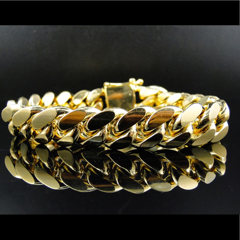 Yellow Gold Mens Hip Hop Cuban Link Bracelet