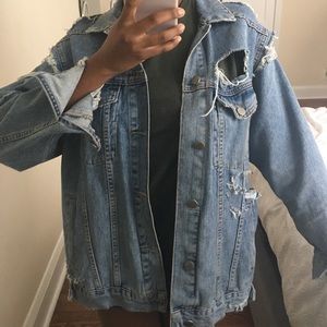 Oversized distressed denim jacket
