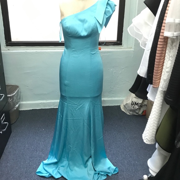 Aqua blue one shoulder gown 17201 - Picture 4 of 4
