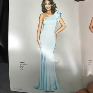 Aqua blue one shoulder gown 17201