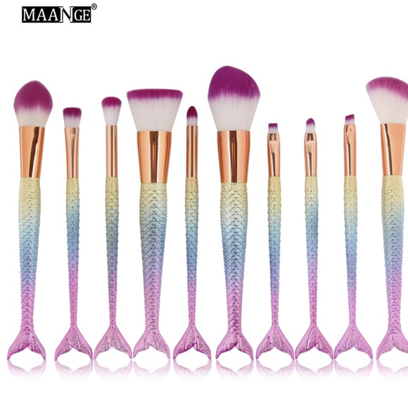 10 PC MERMAID FISHTAIL COSMETIC MAKEUP BRUSH SET - Picture 3 of 3