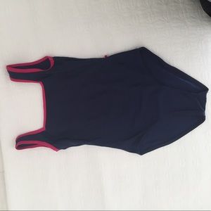 navy blue Yumiko leotard, with dark pink trim