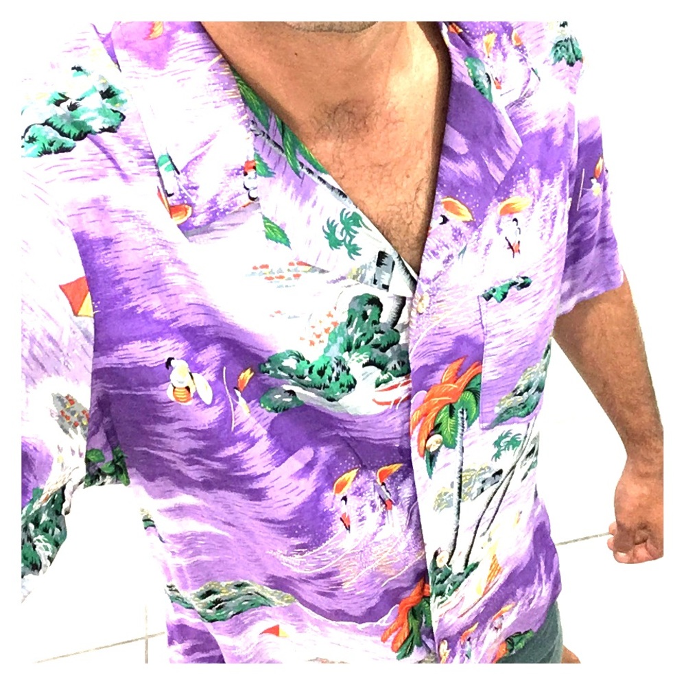 Op Ocean Pacific Vintage Hawaiian Shirt Purple Med