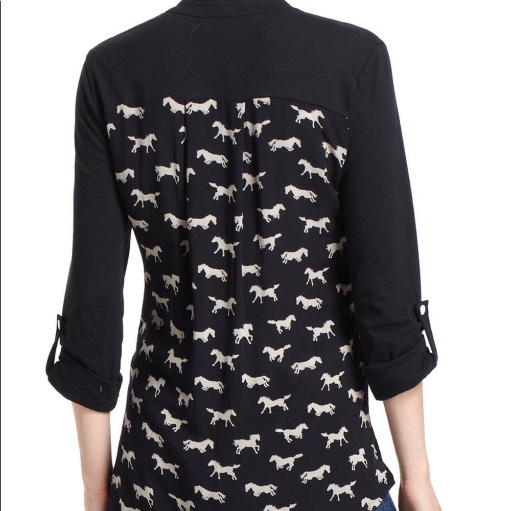 Anthropologie XS Sketch Back Horse Print Shirt