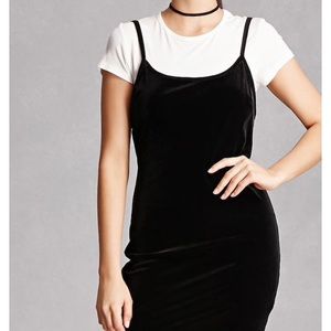 black crushed velvet slip dress