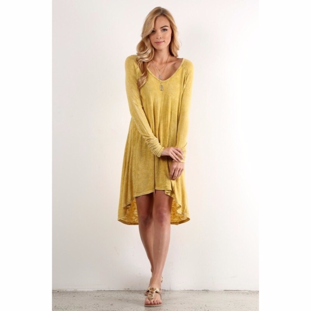 Mineral Wash Hi/Low Dress in Mustard - Picture 5 of 7