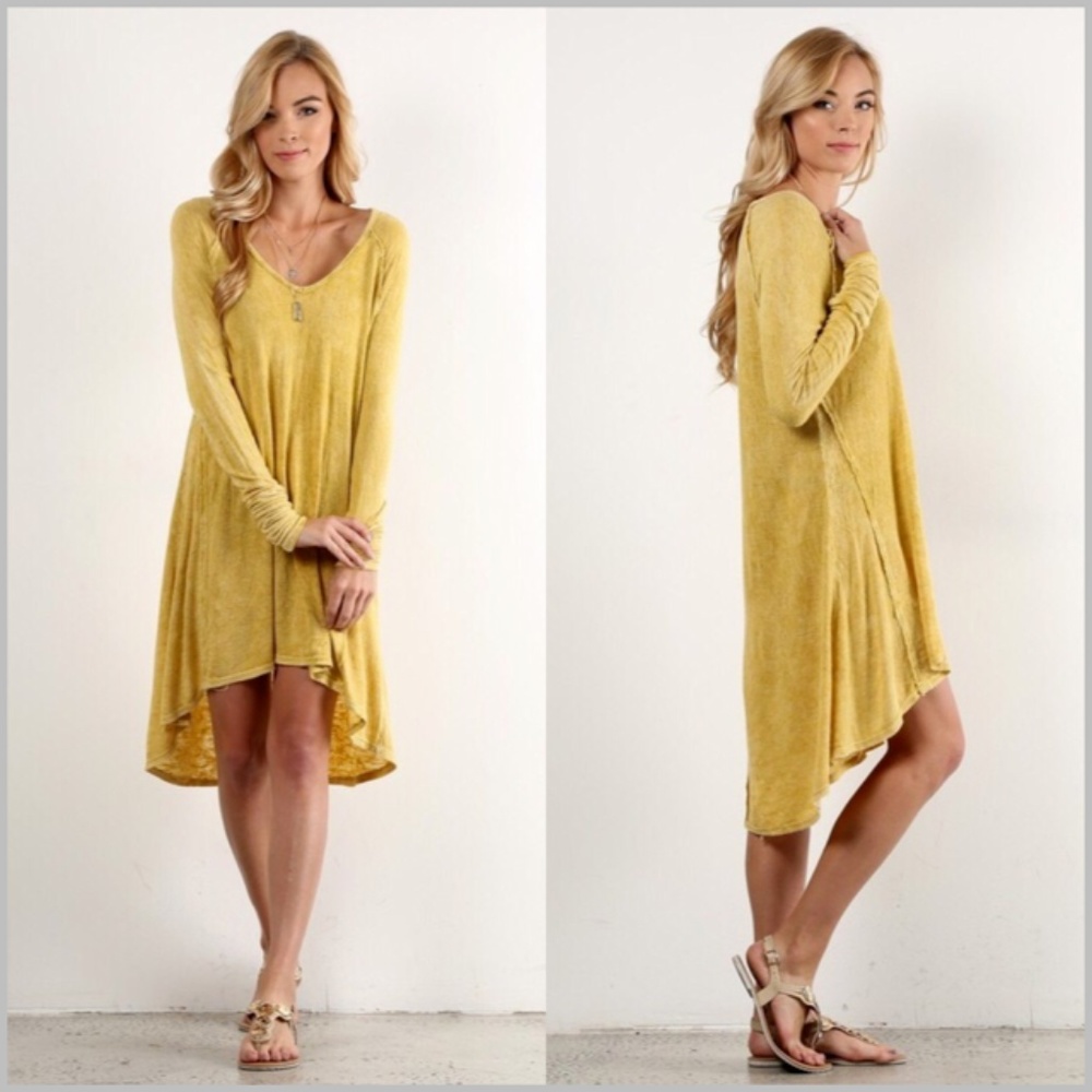 Mineral Wash Hi/Low Dress in Mustard - Picture 3 of 7