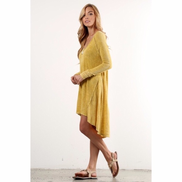 Mineral Wash Hi/Low Dress in Mustard - Picture 4 of 7