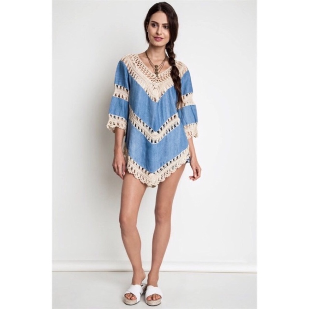 🚫SOLD🚫Denim Crochet Knit Top - Picture 3 of 4