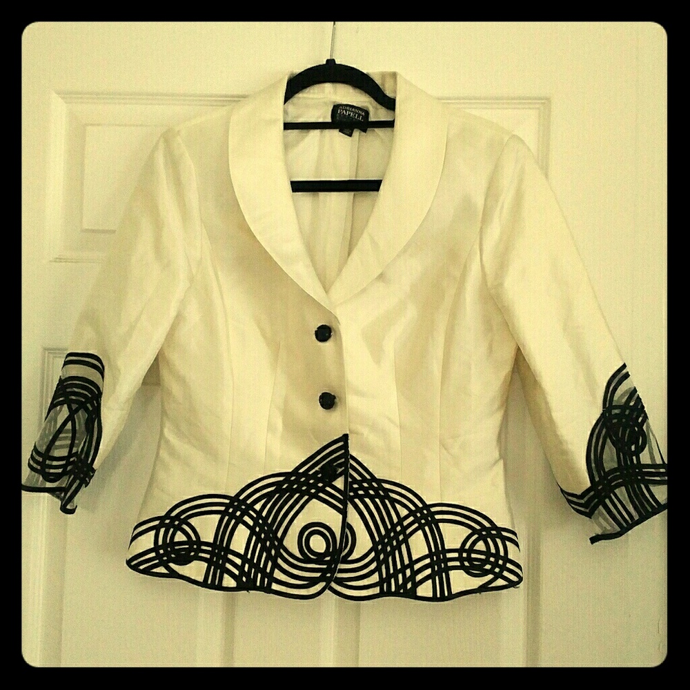 Adrianna Papell Silk Blazer Embellished Beaded