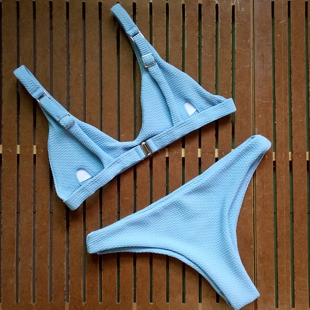 MUST GO  ‘Eliana’ Light blue textured plunge bandage bikini - Picture 2 of 5