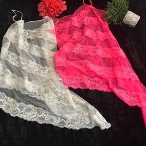 2 NWT ASYMMETRICAL lace/mesh slips by VS Large