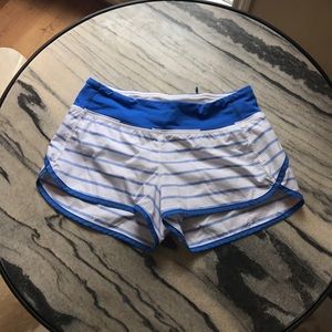 White and blue stripe lululemon speed shorts
