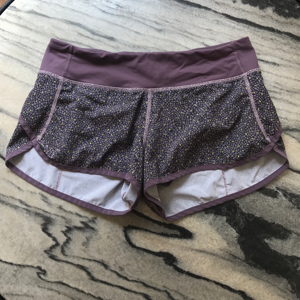 Purple floral lululemon speed shorts size 6