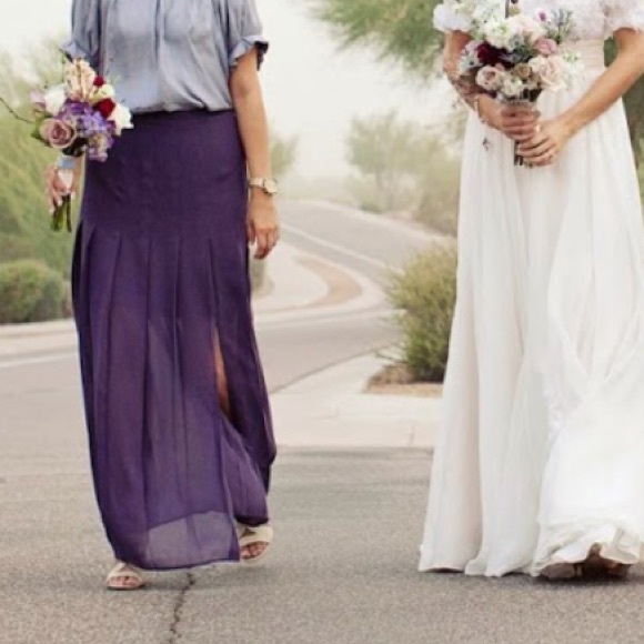 Pleated Chiffon Maxi Skirt in Aubergine - Picture 4 of 6