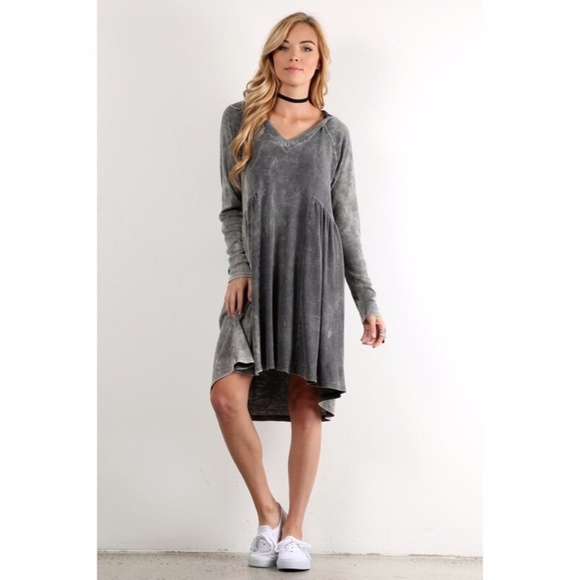 Mineral Wash Hooded Midi Dress in Gray - Picture 5 of 6