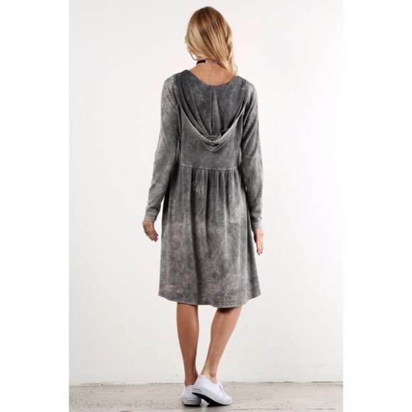 Mineral Wash Hooded Midi Dress in Gray - Picture 6 of 6