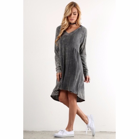 Mineral Wash Hooded Midi Dress in Gray - Picture 4 of 6