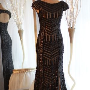 Barciano long black sequin gown