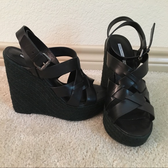 Vera Wang Lavender Black Leather Wedge Sandal - Picture 2 of 8