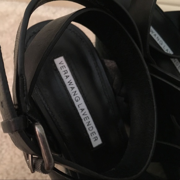 Vera Wang Lavender Black Leather Wedge Sandal - Picture 3 of 8