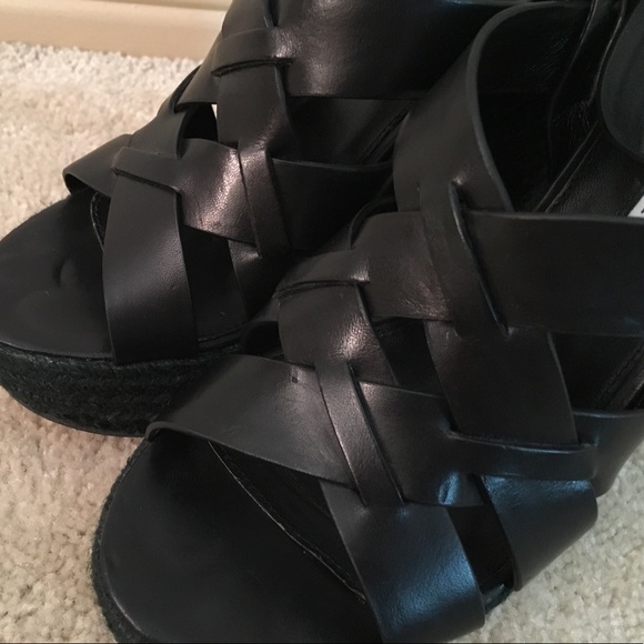 Vera Wang Lavender Black Leather Wedge Sandal - Picture 5 of 8