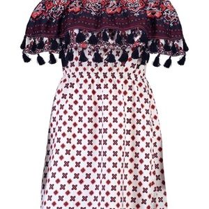 Double Layer Pom Pom Off the Shoulder Dress