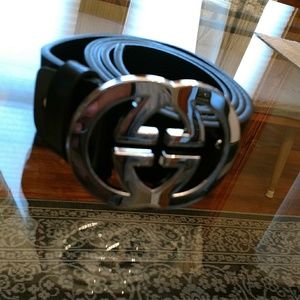 Gucci silver belt with black leather