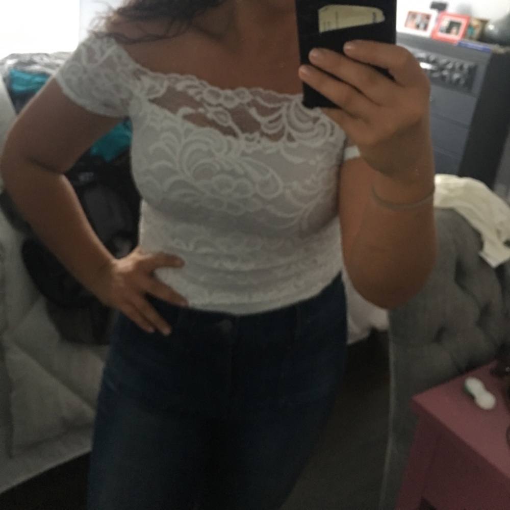 White lace off the shoulder top