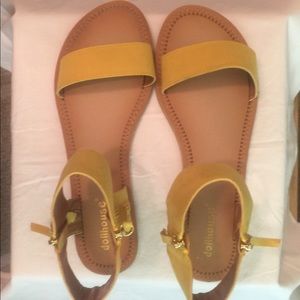 Yellow flat zip up ankle strap sandals