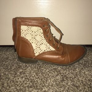 brown boots with lace detail
