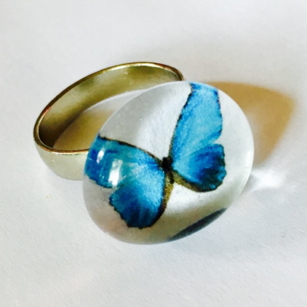 Blue Butterfly Glass Ring