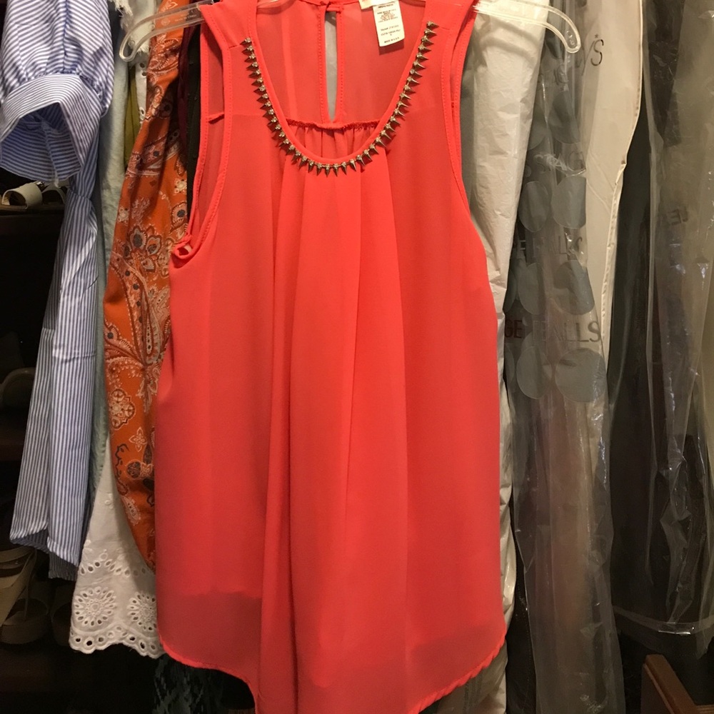 Coral Blouse with Spikes in the neckline
