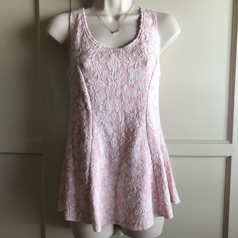 Pink floral peplum with back tie tank