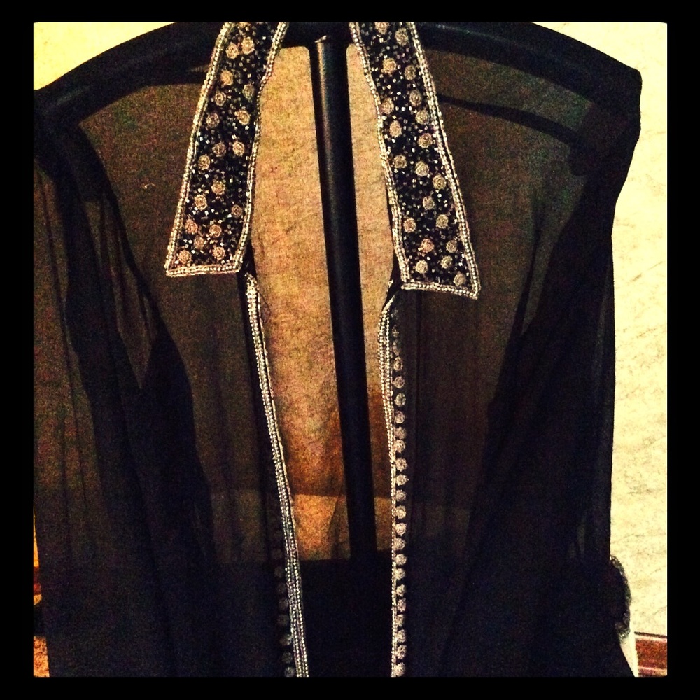 Gorgeous duster sheer black with silver beading