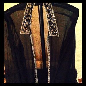 Gorgeous duster sheer black with silver beading
