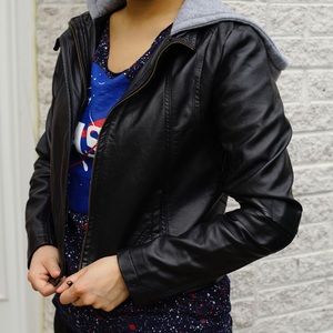Hooded Faux Leather Jacket
