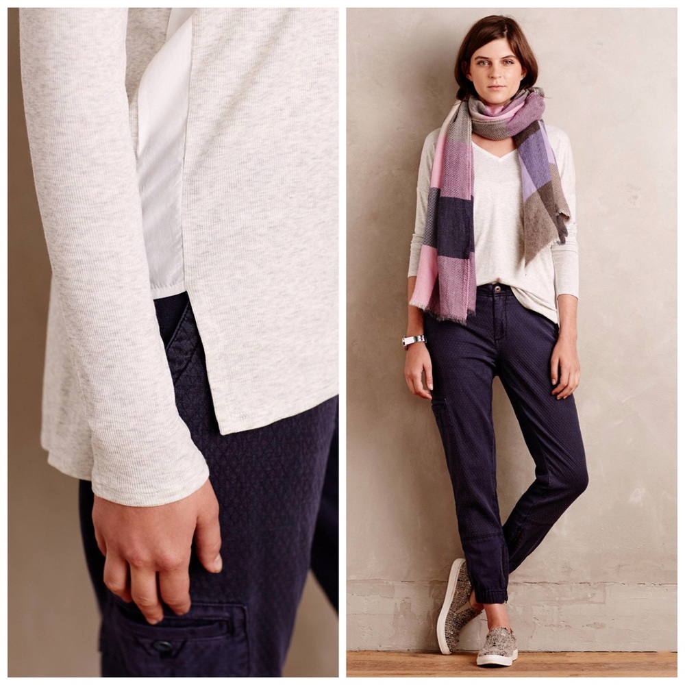 Anthropologie Ribbed Drop Shoulder Tee V Neck Top - Picture 5 of 6