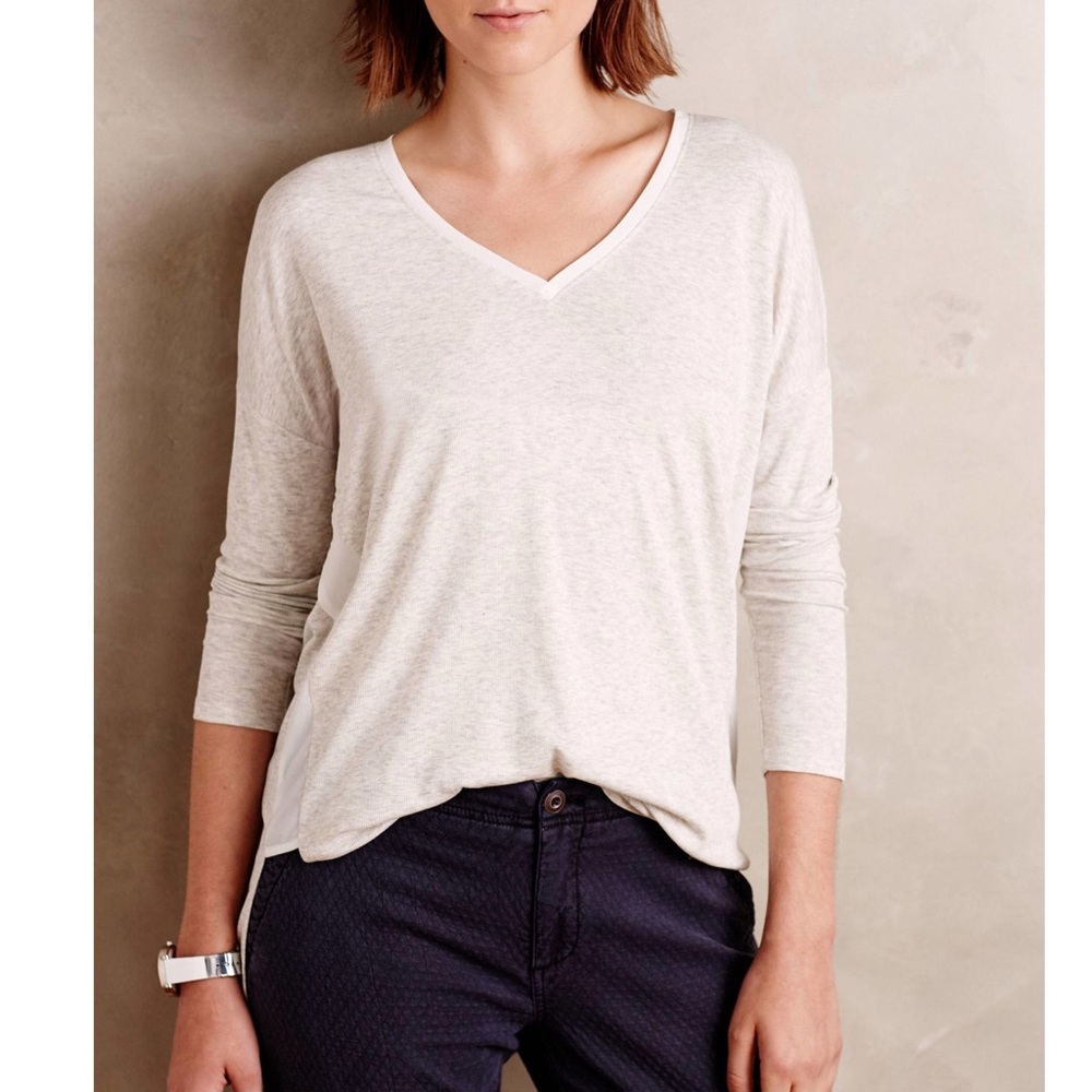 Anthropologie Ribbed Drop Shoulder Tee V Neck Top - Picture 2 of 6