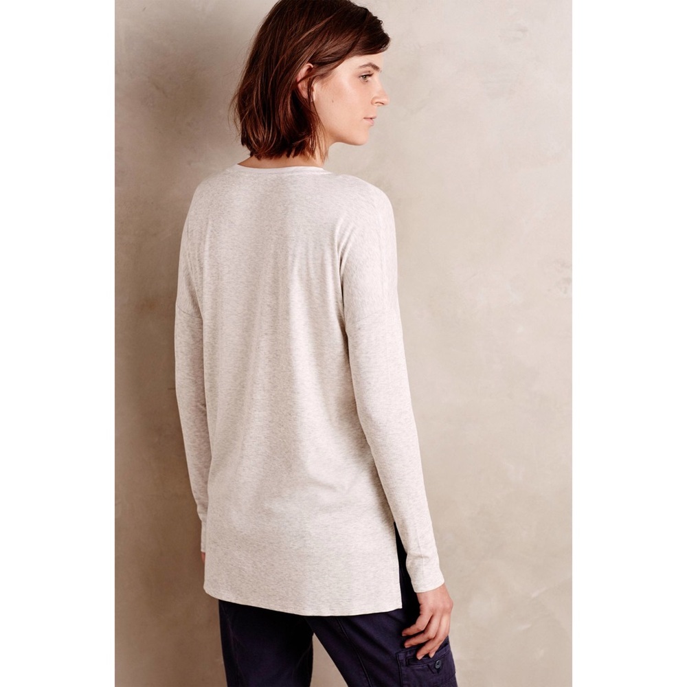 Anthropologie Ribbed Drop Shoulder Tee V Neck Top - Picture 3 of 6