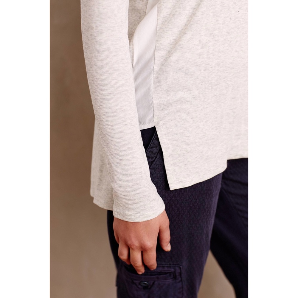 Anthropologie Ribbed Drop Shoulder Tee V Neck Top - Picture 4 of 6