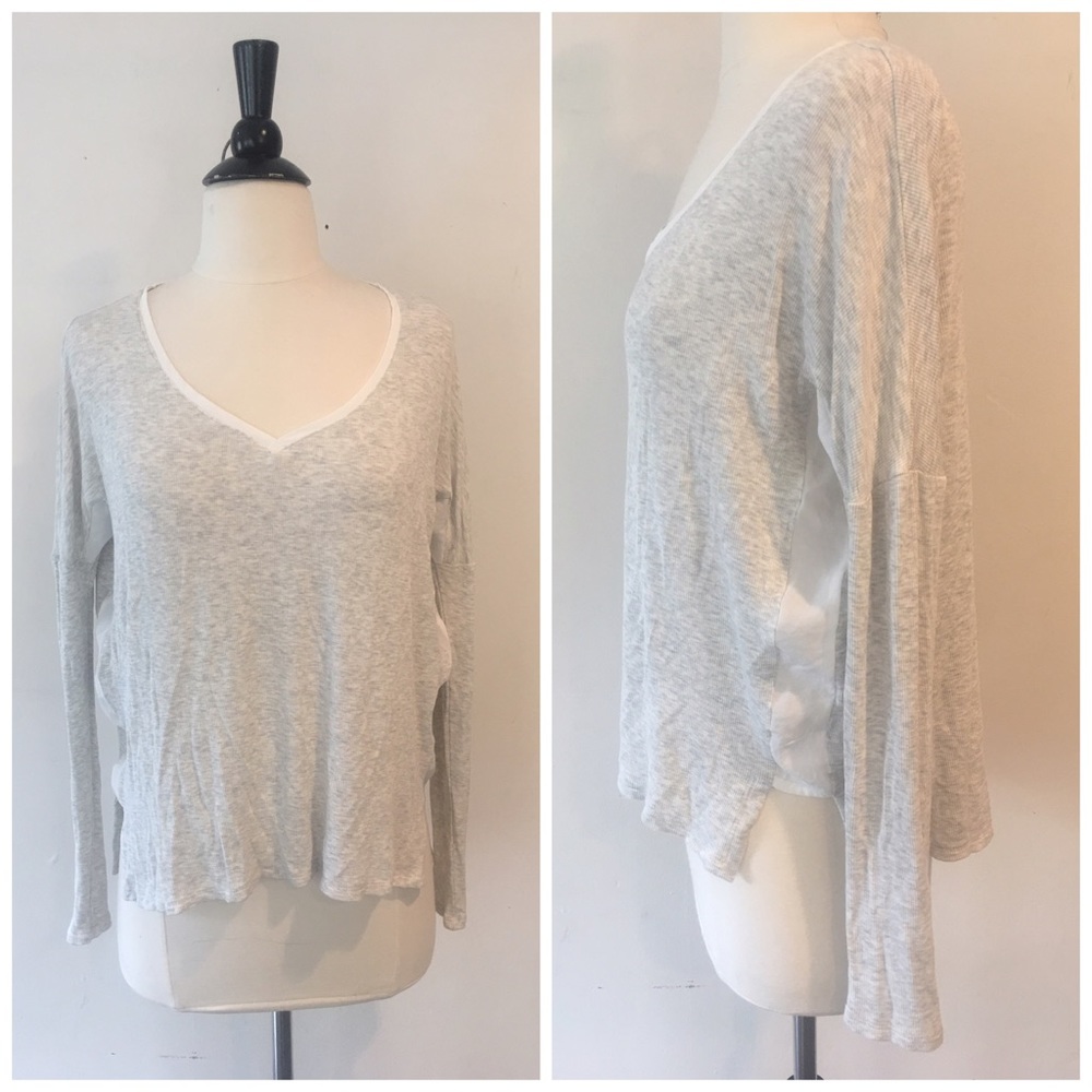 Anthropologie Ribbed Drop Shoulder Tee V Neck Top - Picture 6 of 6