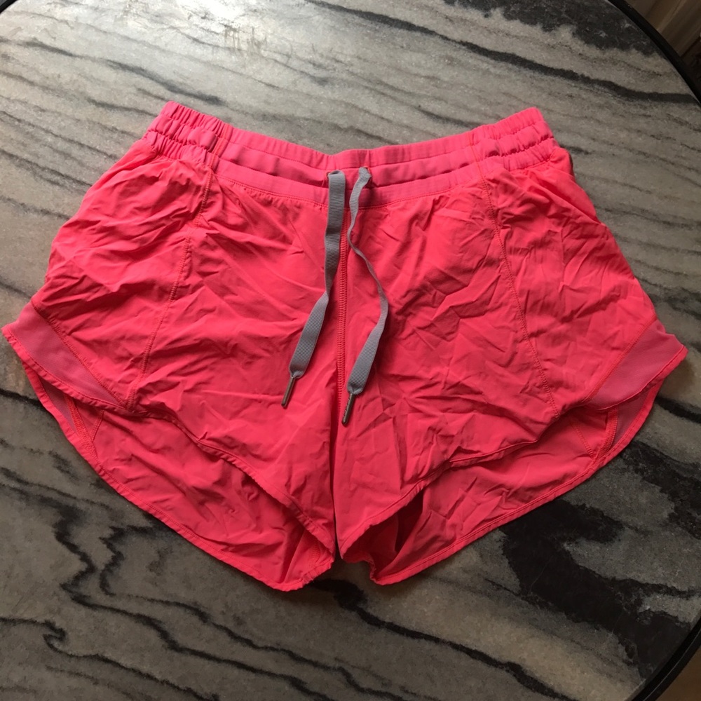Neon pink long lululemon hotty hot short