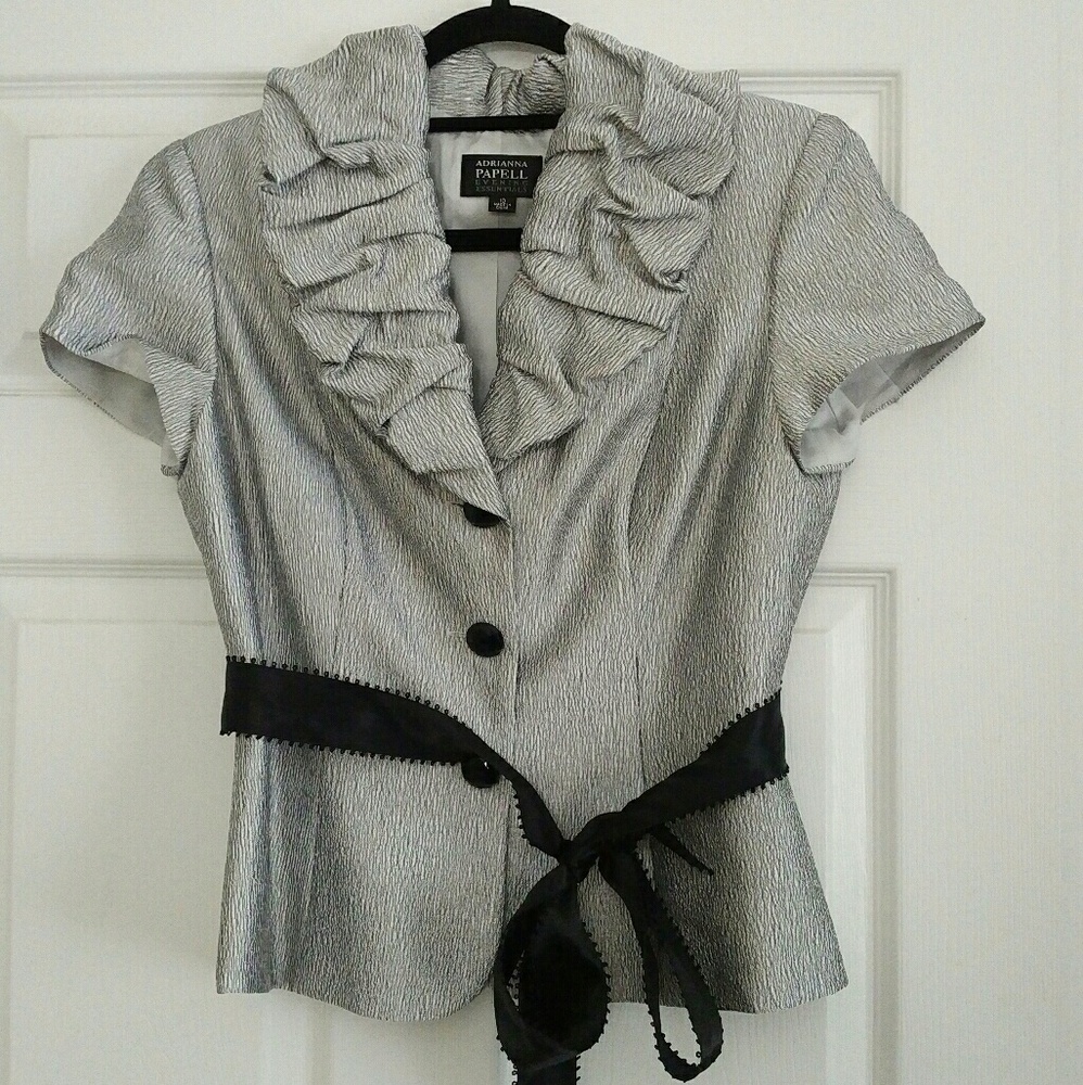 Adrianna Papell Textured Silver Gray Blazer w Sash