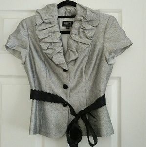 Adrianna Papell Textured Silver Gray Blazer w Sash
