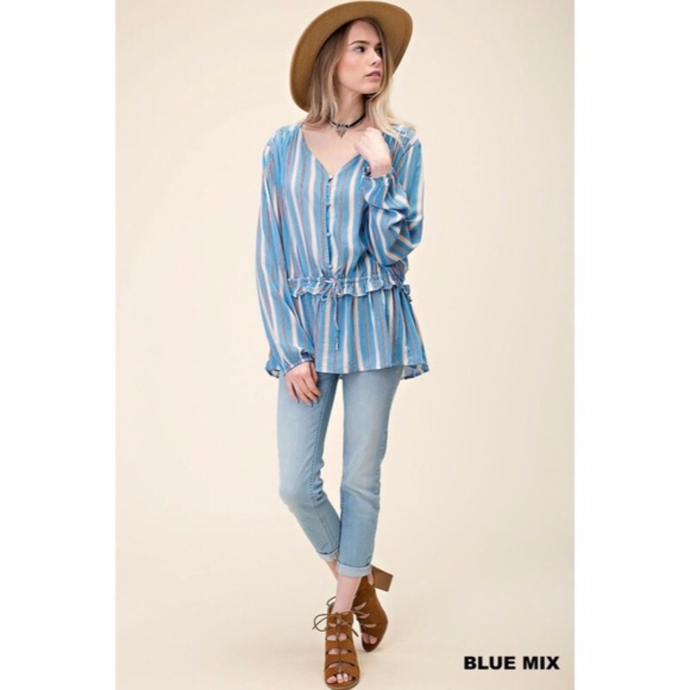 Blue Striped Boho Festival Top - Picture 2 of 5