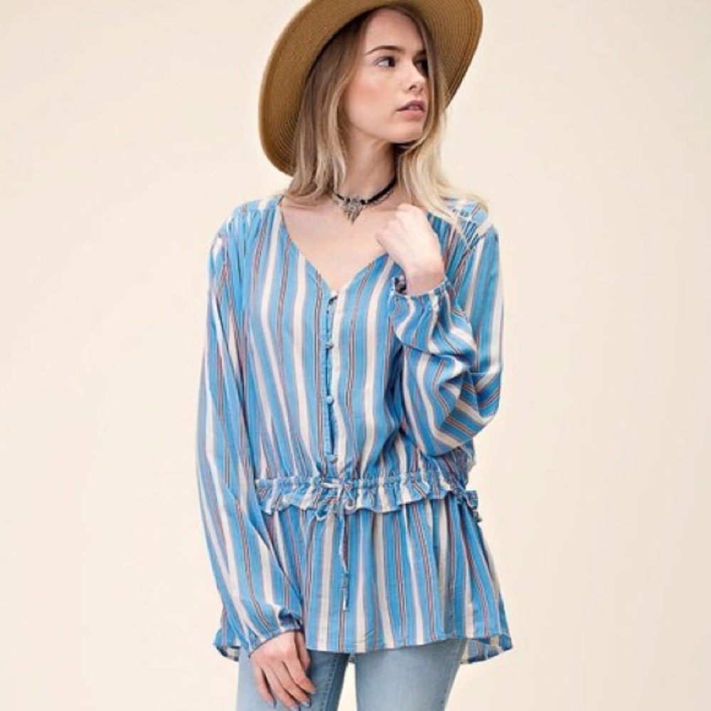 Blue Striped Boho Festival Top - Picture 5 of 5