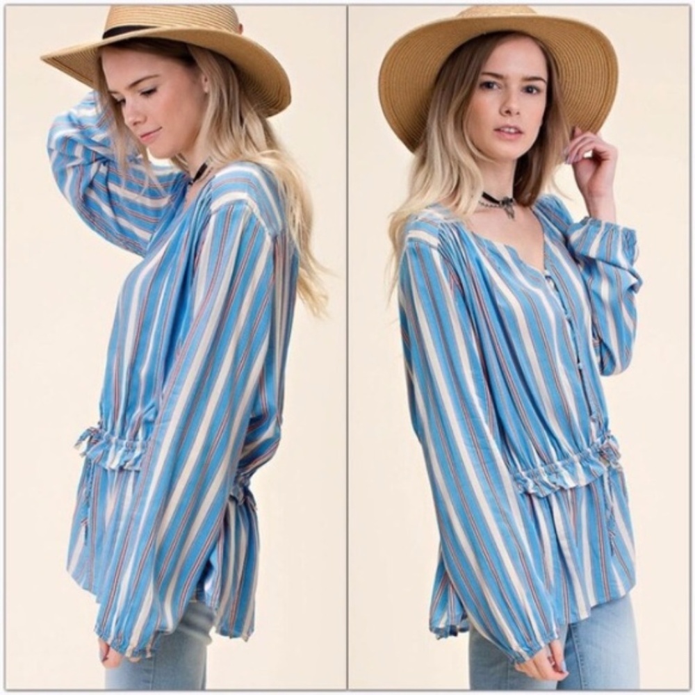 Blue Striped Boho Festival Top - Picture 3 of 5