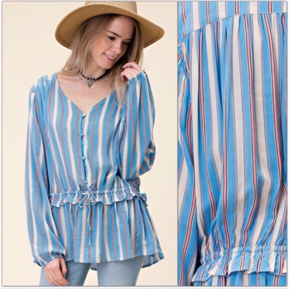 Blue Striped Boho Festival Top - Picture 4 of 5