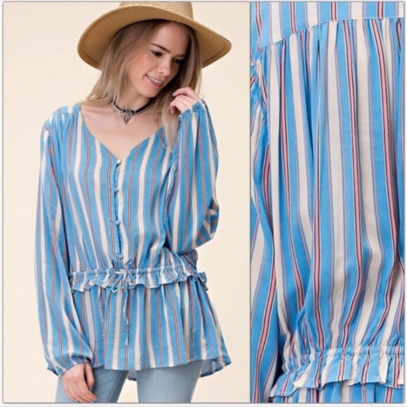 Blue Striped Boho Festival Top - Picture 4 of 5